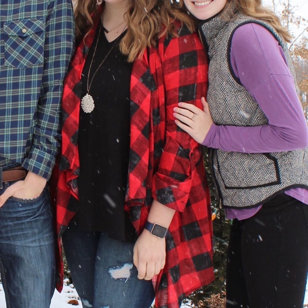 Red plaid flannel like cardigan